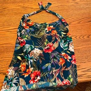 Magicsuit tankini top only. Halter style drape front. Tropical print.
